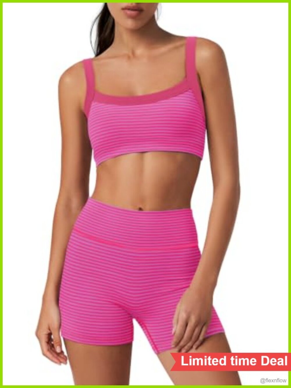 Striped 2 Piece Workout Set Spaghetti Strap Tank Built in Bra High Waisted